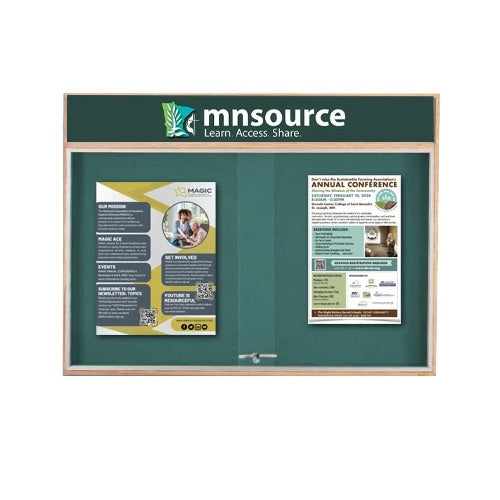 60x48 Indoor Enclosed Wood Enclosed Bulletin Boards with Sliding Glass Doors Header + Lights