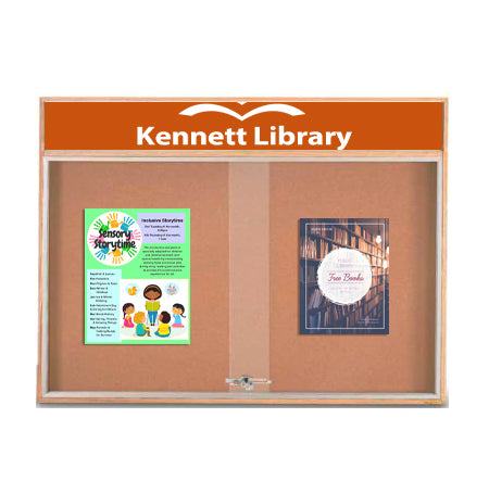 Indoor Enclosed Wood Bulletin Boards with Sliding Glass Doors and Header