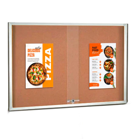 60 x 24 Indoor Enclosed Bulletin Cork Boards with Sliding Glass Doors