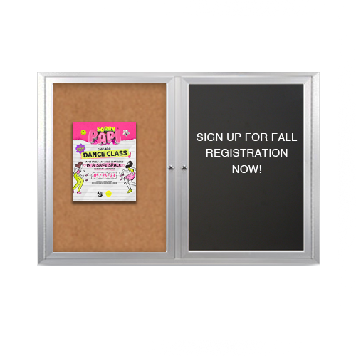 Enclosed 2-Door INDOOR Combo Board 96x48 | Cork Bulletin Board & FELT Letter Board