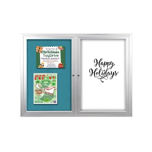 Enclosed 2-Door INDOOR Combo Board 48x48 | Cork Bulletin Board & Dry Erase Marker Board