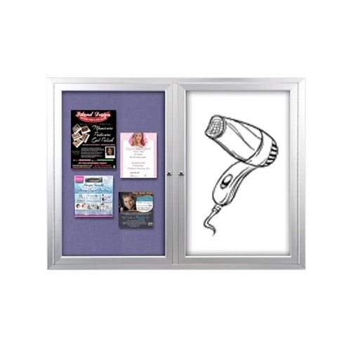 Enclosed 2-Door INDOOR Combo Board 60x60 | Cork Bulletin Board & Dry Erase Marker Board