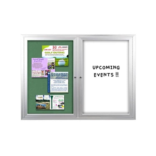 Enclosed 2-Door INDOOR Combo Board 72x30 | Cork Bulletin Board & Dry Erase Marker Board
