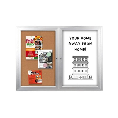 Enclosed 2-Door INDOOR Combo Board 72x36 | Cork Bulletin Board & Dry Erase Marker Board