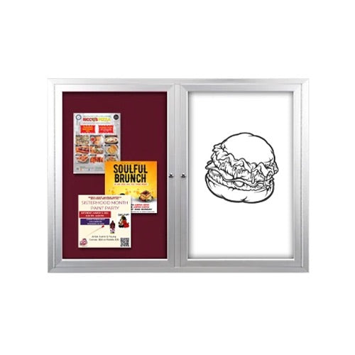 Enclosed 2-Door INDOOR Combo Board 84x36 | Cork Bulletin Board & Dry Erase Marker Board