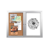 Enclosed 2-Door INDOOR Combo Board 96x24 | Cork Bulletin Board & Dry Erase Marker Board