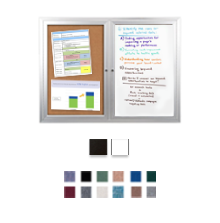 Enclosed 2-Door INDOOR Combo Board 40x40 | Cork Bulletin Board & Dry Erase Marker Board