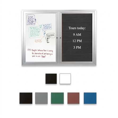 Enclosed 2-Door INDOOR Combo Board 60x36 | Changeable FELT Letter Board & Dry Erase Marker Board
