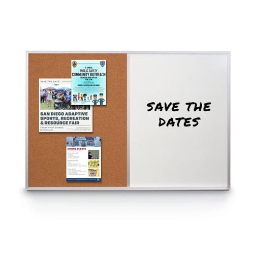 Value Line Magnetic Combo Board 24x84 Metal Framed Cork Bulletin Marker Board (Open Face with Silver Trim)