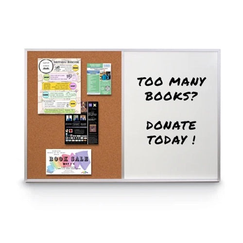 Value Line Magnetic Combo Board 24x96 Metal Framed Cork Bulletin Marker Board (Open Face with Silver Trim)