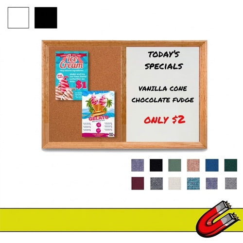 Decorative 60" x 12" Combo Bulletin Board & Magnetic Dry Erase White - Black Marker Board