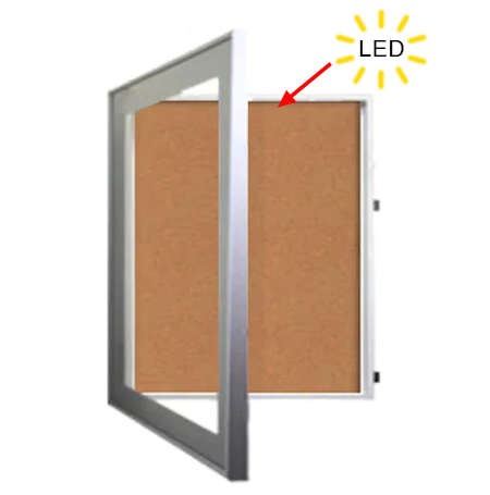 24 x 36 SwingFrame Designer 2 Inch Deep Shadow Box Display Case w Cork Board and Light - Metal Framed