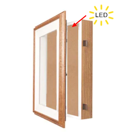 Oak Wood Frame Shadowbox 1" Deep SwingFrames + Cork Board + Interior Lighting