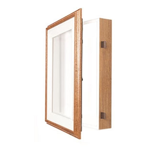 SwingFrame Designer Oak Wood Wall Lighted Display Case 1" Deep