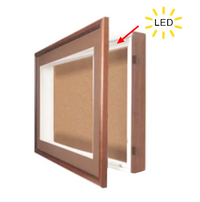 24x24 SwingFrame Designer Wood Framed Lighted Cork Board Display Case 1 Inch Deep