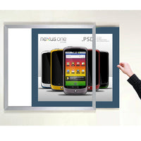 SIDE LOADER SIGN FRAME 11" x 17" (SHOWN IN SILVER WITH NEWPORT BLUE 2" WIDE MATBOARD)