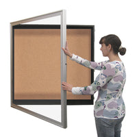 SwingFrame Designer Wall Mounted Metal Framed 24x72 Large Cork Board Display Case 6 Inch Deep