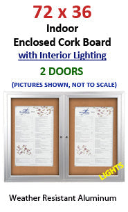 Enclosed Indoor 72x36 Bulletin Boards with Lights (Multiple Doors)