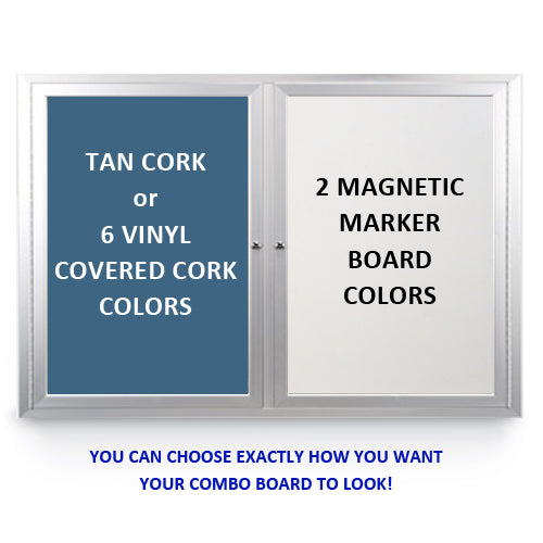 OUTDOOR ENCLOSED COMBO BOARD 96" x 30" DRY ERASE / CORK BULLETIN BOARD