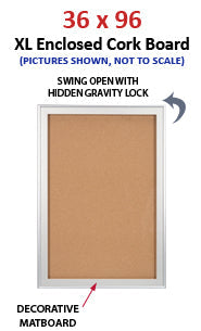 Extra Large Designer Metal 36 x 96 Enclosed Bulletin Cork Board SwingFrames
