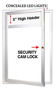 X-Large Indoor Dry Erase Marker Board Swing Cases with Header & LED Lights (White Board)