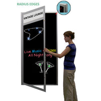XL Indoor Enclosed Dry Erase Markerboard with Radius Edge and Header - Black Porcelain Steel