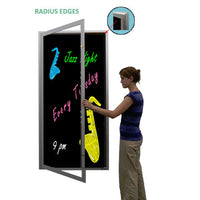 XL Indoor Enclosed Dry Erase Markerboard with Radius Edge and Lights - Black Porcelain Steel