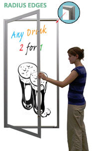 Extra Large Outdoor Dry Erase Marker Board Swing Cases with Radius Edge and Lights (White Board) 