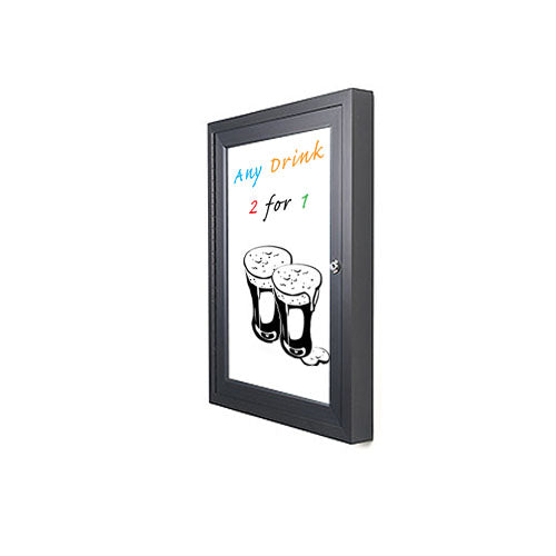 SwingCase Indoor Dry Erase White Melamine Markerboard with Interior Top Light | Enclosed White Board Display Case 3 1/8" Deep