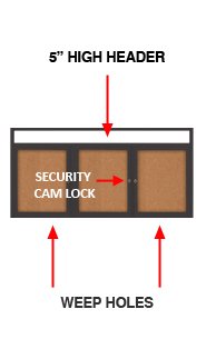 Indoor Enclosed Bulletin Boards 72" x 36" with Message Header (3 DOORS)