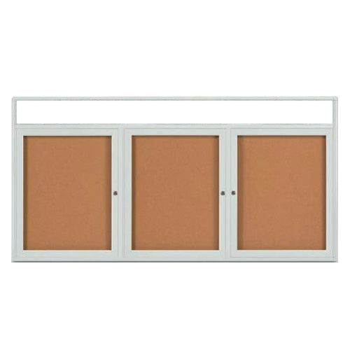 Enclosed Indoor Enclosed Bulletin Boards 72 x 36 w Message Header + Radius Edge 3 DOOR