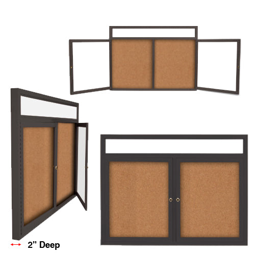 Enclosed Indoor Enclosed Bulletin Boards 96 x 24 w Message Header + Radius Edge 2 DOOR