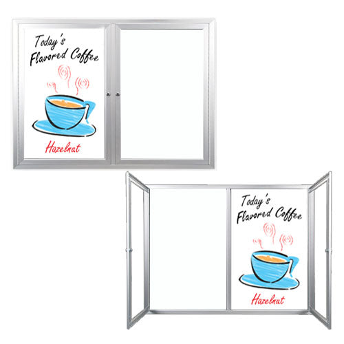 Indoor Enclosed Dry Erase Marker Boards 2 and 3 Door Display Cases | Magnetiic Porcelain-on-Steel White Writing Surface 35+ Sizes