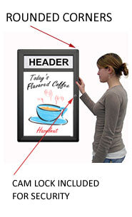 Indoor Enclosed Dry Erase White Marker Boards + Message Header | Rounded Cabinet Corners | Single Locking Door 