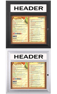 Indoor Enclosed Menu Cases with Header for 8 1/2" x 14" Portrait Menu (Radius Edge) Sizes