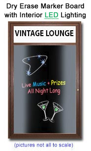 Indoor LED Lighted Enclosed Wood Framed Dry Erase Boards with Header (Black Board) | Single Door Message Board