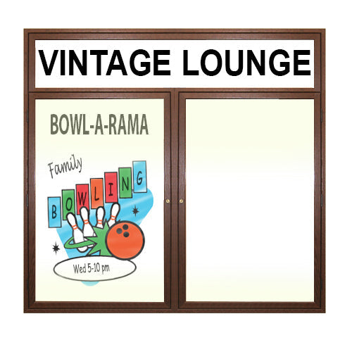 Indoor LED Lighted Enclosed Wood Framed Dry Erase Boards with Header (Multiple Doors) - White Porcelain Steel