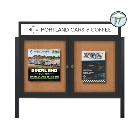 Freestanding Enclosed Outdoor Bulletin Boards 48" x 36" with Message Header and Posts (2 DOORS)