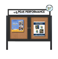 Freestanding Enclosed Outdoor Bulletin Boards 84" x 30" with Message Header and Posts (2 DOORS)