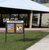 Freestanding Enclosed Outdoor Bulletin Boards 84" x 30" with Message Header and Posts (2 DOORS)