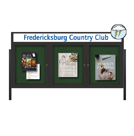 Freestanding Enclosed Outdoor Bulletin Boards 96" x 48" with Message Header and Posts (3 DOORS)