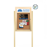 SwingCase Standing 27x41 Lighted Outdoor Bulletin Board Enclosed w Header + Posts (One Door)