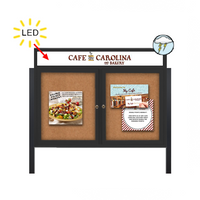 Outdoor Enclosed 60x60 Bulletin Cork Boards with ILLUMINATED HEADER (with Radius Edge & Leg Posts) (2 DOORS)