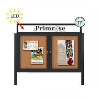 Outdoor Enclosed 96x30 Bulletin Cork Boards with ILLUMINATED HEADER (with Radius Edge & Leg Posts) (2 DOORS)