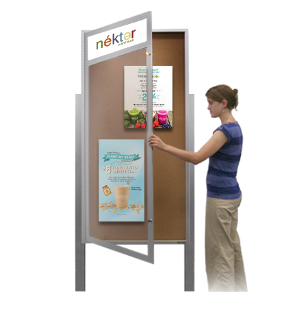 24 x 48 Extra Large Outdoor Enclosed Bulletin Board Display Case with Header and Posts | XL Single Door Metal Cabinet