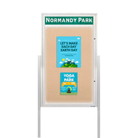 Extra Large Free-Standing Outdoor Enclosed Bulletin Board Cases with Header and LED Lights | Single Door SwingCase 15+ Metal Cabinet Sizes