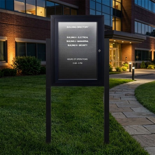Outdoor Enclosed Letter Boards with LED Lights and Posts (Single Door)