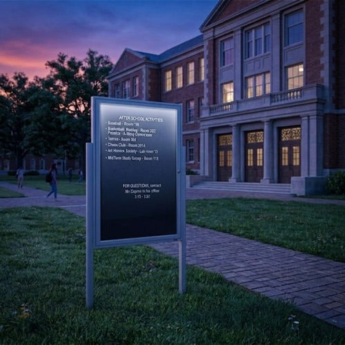 Extra Large Outdoor Enclosed Letter Boards with LED Lights and Posts (Single Door)