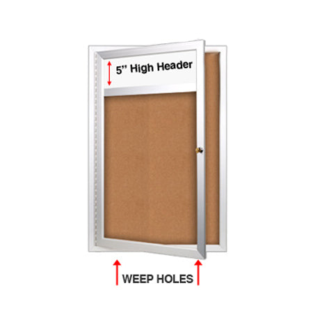 Indoor Enclosed Bulletin Boards 27 x 40 w Header & Light (Single Door)