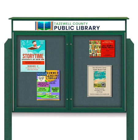 40" x 40" 2-Door Cork Board Message Center with Header and Posts (Image Not to Scale)